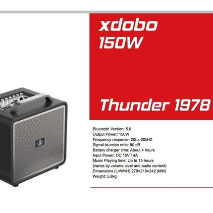 Xdobo Thunder 1978 150W High-power Audio Super Bass Stereo DJ Bluetooth Speakers Portable Wireless BT Karaoke Party Box Boombox